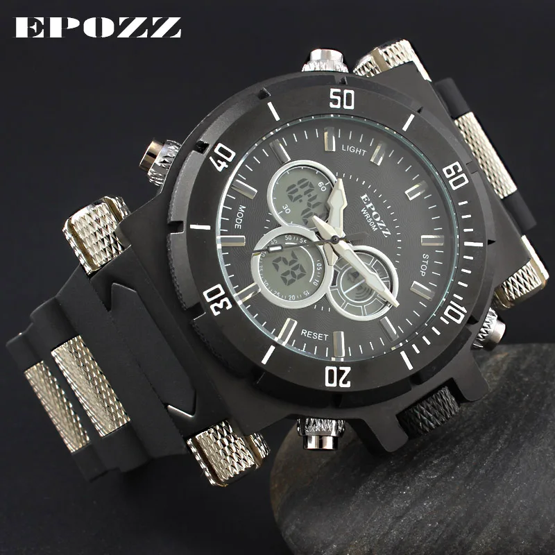 

EPOZZ Brand new quartz watch for men fashion sports military waterproof watches leisure rubber digital male clock 2813