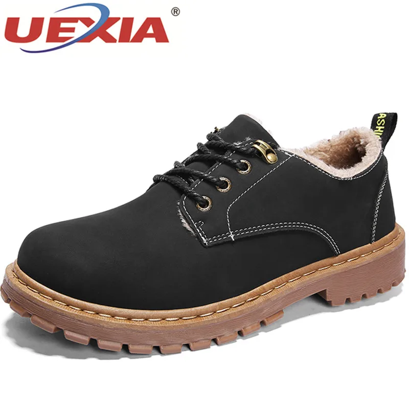 

UEXIA New Keep Warm Winter Shoes Men High Quality Split Leather Casual Men Shoes With Plush Fahsion Snow Martin Shoes Moccasins