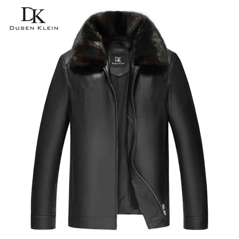  Men Genuine Leather Jackets Winter Warm Coat Mink fur collar+Rabbit hair liner+Sheepskin Short 2018 - 32896725560