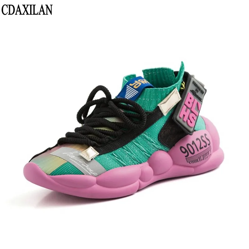

CDAXILAN new arrival pumps women fashion wedge shoes light breathable platform shoes made of soft leather PU knitting sneakers