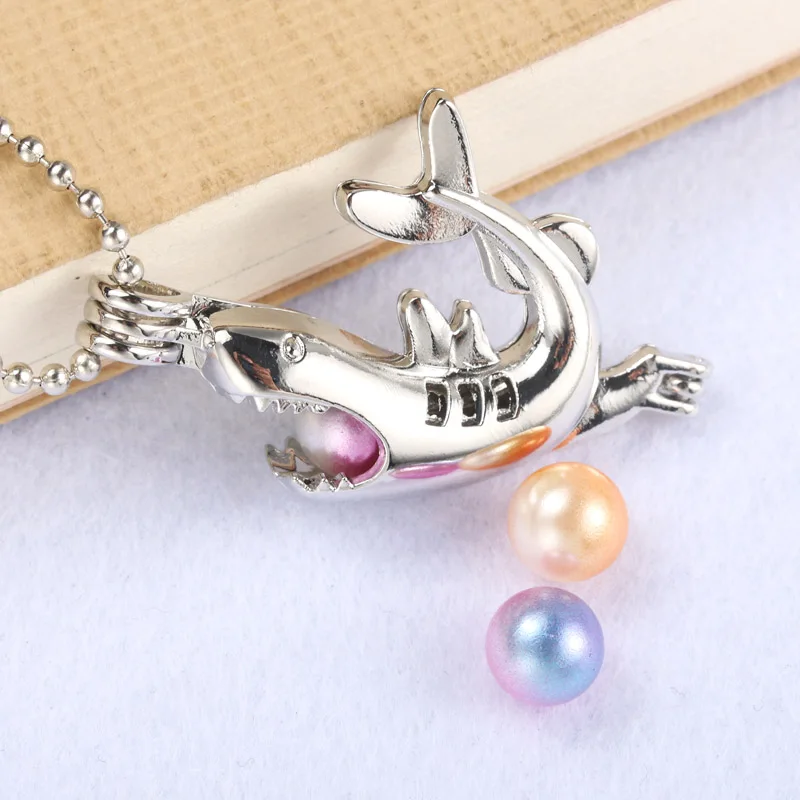 Bright silver shark Pearl Cage Jewelry Making Bead Pendant Essential Oil Diffuser Locket For Oyster Fun gifts | Украшения и