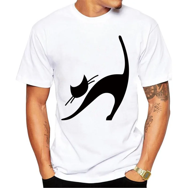 Noir Chat Silhouette T Shirt Hommes Main Dessin Simple Style Delicat Imprimer T Shirt D Ete Homme A Manches Courtes Casual Coton T Shirt Aliexpress