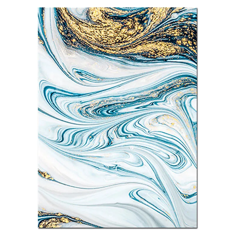 Современный минималистичный настенный арт абстрактное искусство синий мрамор Холст Картина течёт золотые годы Плакат Печать Декоративная Гостиная - Цвет: 03