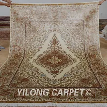 Yilong 6'x8. 5' античный персидский ковер тавризский Шелковый бежевый ручной работы турецкий Шелковый коврик(0252