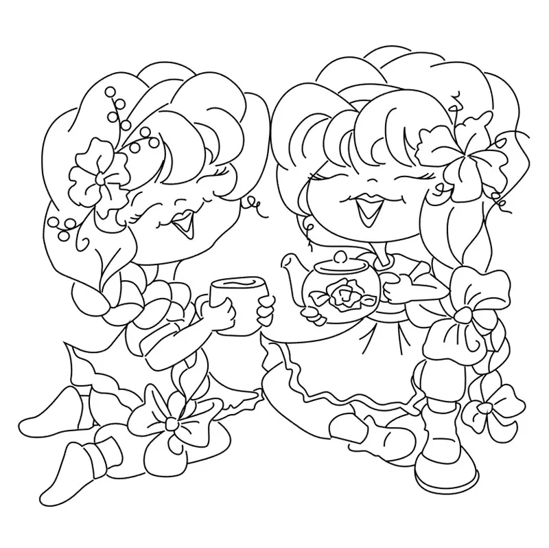 

10x10 Two girls drinking tea Transparent Clear Stamps for Scrapbooking for DIY Card Making Cutting Crafts Stencil