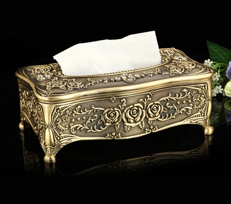 Luxury vintage rectangle metal tissue box napkin dispenser embossed