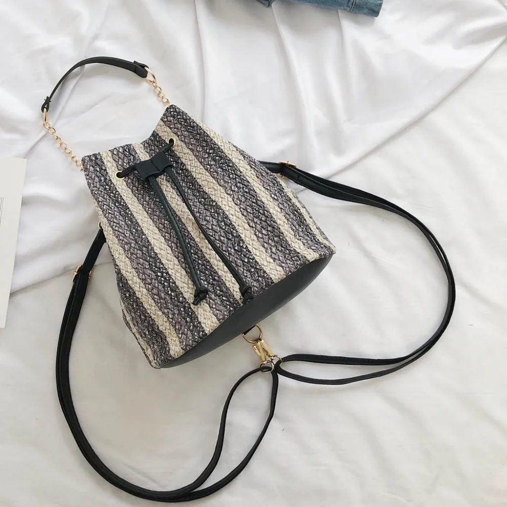Новая соломенная сумка женская сумка дорожная сумка на шнурке Для женщин соломенная сумка-мешок пляжные летние Тканные сумка для шопинга на плечо, повседневные сумки, обувь для отдыха