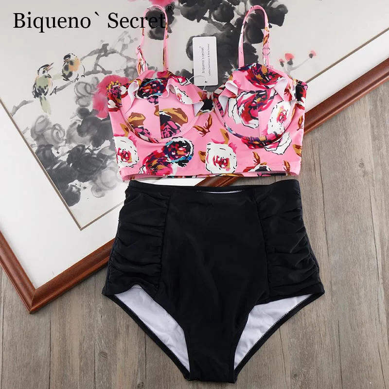 

2018 High Waist Bikini Set Monokini Underwire Push Up Swimsuit Swimwear Women Beach Wear Plus Size Bathing Suit Ruffle Bikinis