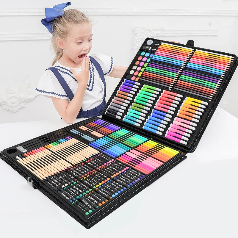 

258pcs Art Set Children Painting Marker Pen Super Artist Tool Kit Crayon Drawing Pen For Kids Gift Box Art Supplies