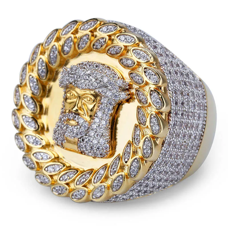 Хип-хоп AAA CZ камень проложили Bling Ice Out Иисус кусок кольцо большой круглый золотые кольца для мужчин рэппер ювелирные изделия Прямая - Цвет основного камня: Gold