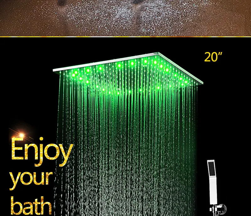 Large Ducha Shower System Thermostatic Mixer 20 Inch Led Mist Rain Shower 3 Ways Head Ceiling Shower Panel Handheld Shower Sets (3)