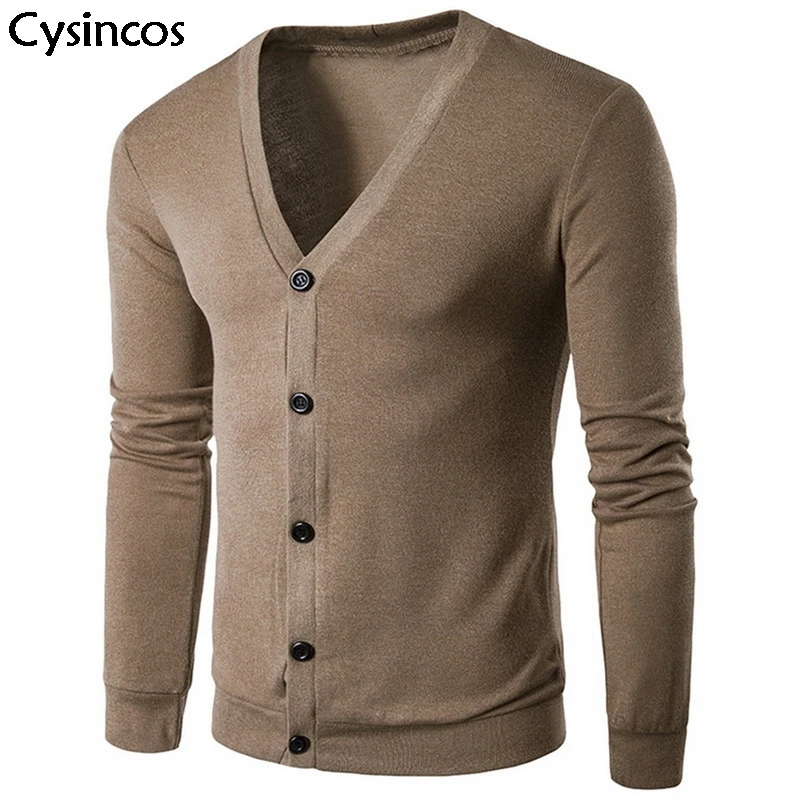 

Cysincos 2019 New Autumn Winter Single Breasted Cardigan Solid Knitted Sweaters for Male Long Sleeve Casual Slim Sweaters Tops
