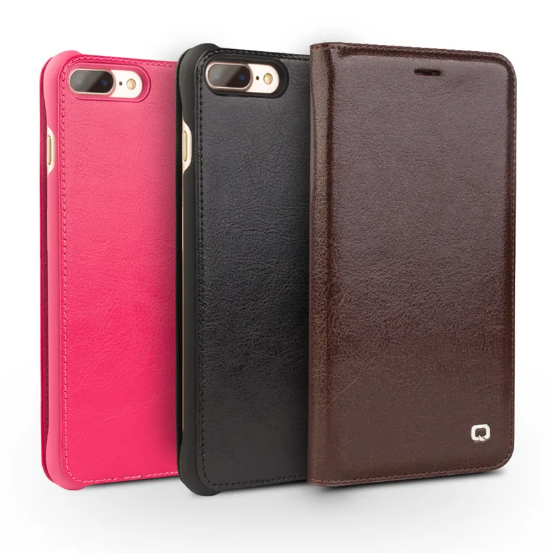 

QIALINO for iphone 7 Case Genuine Dermis Leather Ultra thin Case for iphone 7 plus Flip Cover with Stand Wallet Bag Card Holder