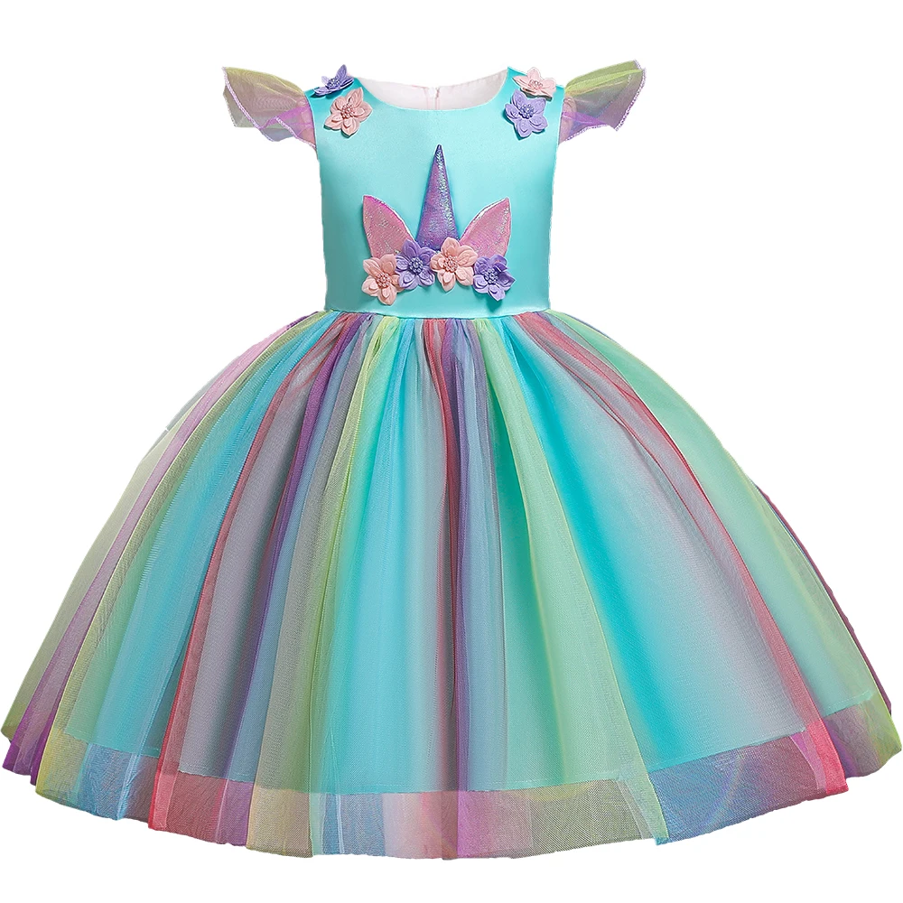 Красивое платье для маленьких девочек с единорогом; платье для свадебной вечеринки; детское рождественское платье принцессы; детская одежда для костюмированной вечеринки для девочек