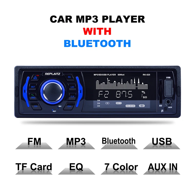 

RK-525 Car MP3 Radio Player DC 12V 1 Din Bluetooth Handsfree USB AUX Memory Card MP3 Stereo Player Auto Radio ISO Power Cable