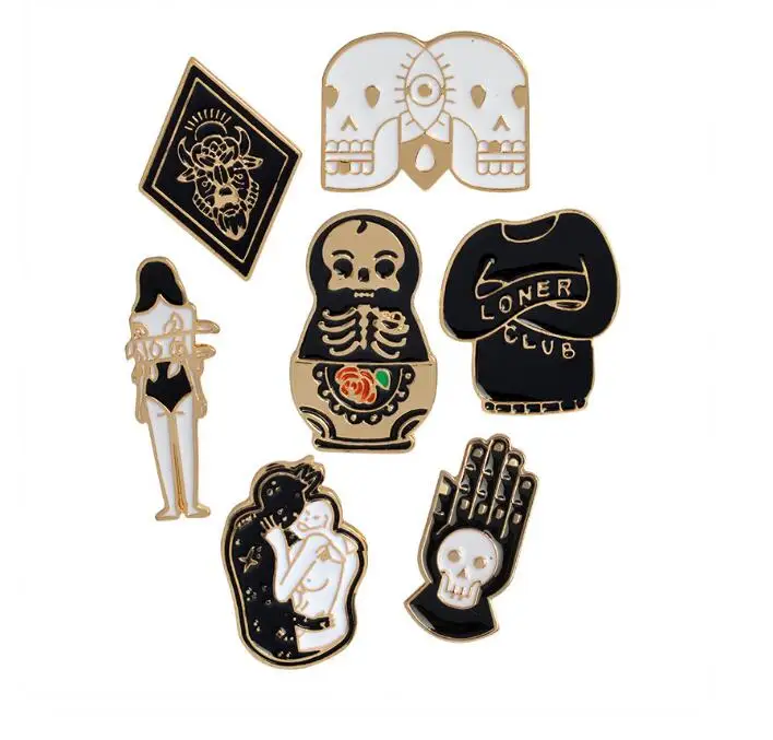 

Hfarich Women's Clothing Accessories Matryoshka Loner Club Skeleton Palm Totem Girl Brooch Pins Up Brooches For Wedding Dress