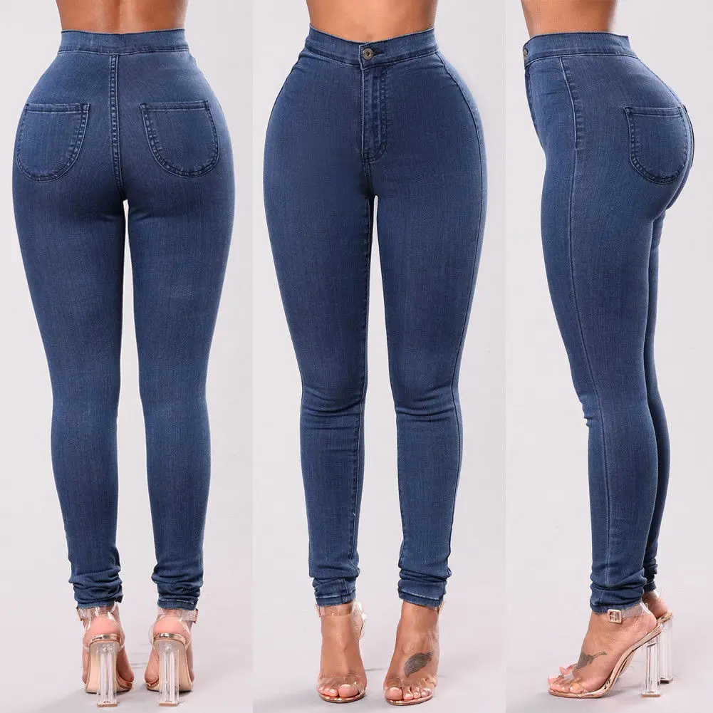 NEW Women Denim Skinny Pants High Waist Hole Stretch Jeans Slim Pencil ...