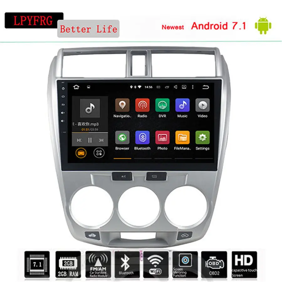 Best 2 din Stereo FOR HONDA CITY 2008-13 Android 9.0 Car DVD player Octa Core 4G RAM 1024*600 32GB ROM gps Nav multimedia head unit 2