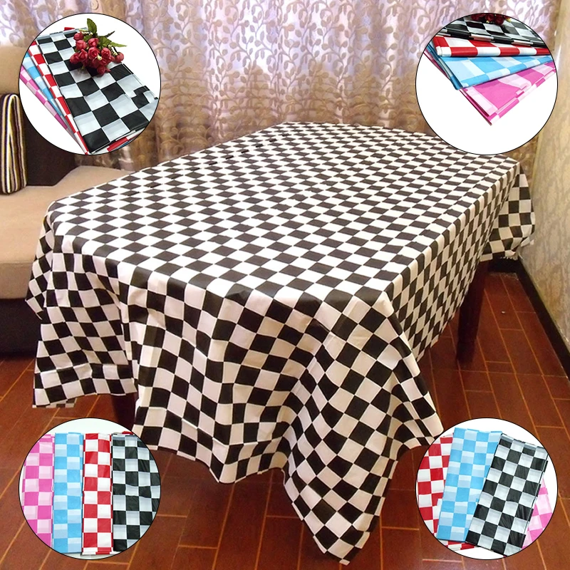 4 Color Black And White Grid Disposable Thick Plastic Tablecloth Chess