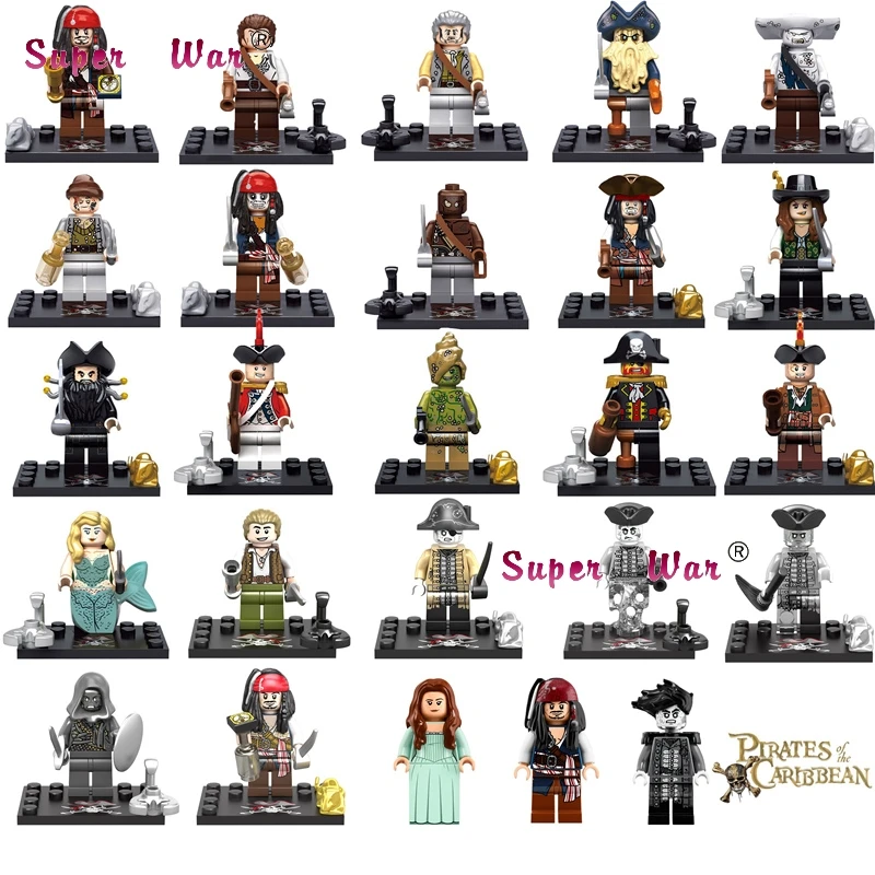 

20pcs Captain Pirates of The Caribbean Jack Sparrow Elizabeth Mermaid David Jones Maccus building blocks bricks models baby toy
