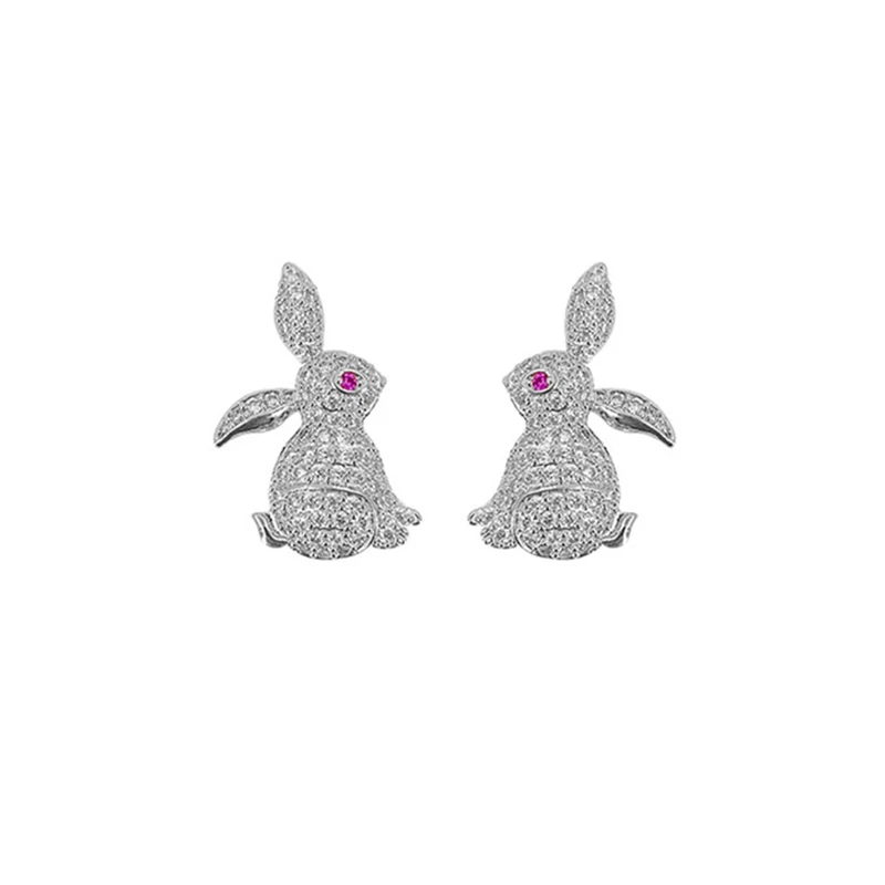 

silver bunny rabbit stud earrings crystal easter fashion jewelry gifts Cute animal Rhinestone Earring for women girls