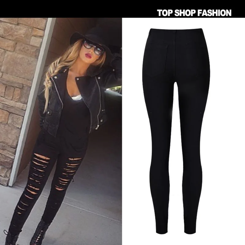 black jeans with rips all the way down