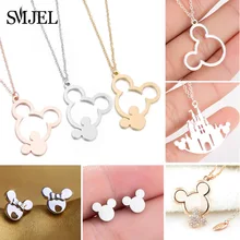 SMJEL, Минни, бижутерия с Микки, Микки, ожерелье s для женщин, девочек, нержавеющая сталь, милый кулон для животного, ожерелье, Детские аксессуары
