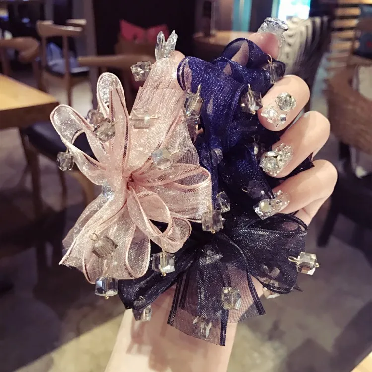 Корейский Весенний стиль цветок кристалл аксессуары для волос банты для волос эластичные резинки для волос кольцевые повязки на голову для женщин
