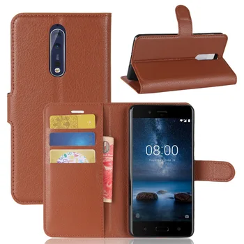 

30pcs/lot New Lichi grain wallet Stand Leather PU+TPU Cover Case with card slot For Nokia 8