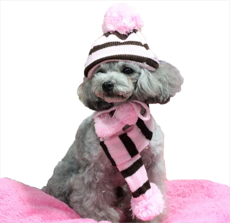 Sqinans 3pcs/set Winter Warm Dog Hat Knitted Scarf Socks Fashion Striped Pet Caps Puppy Neck Scarf Socks Christmas Pet Grooming