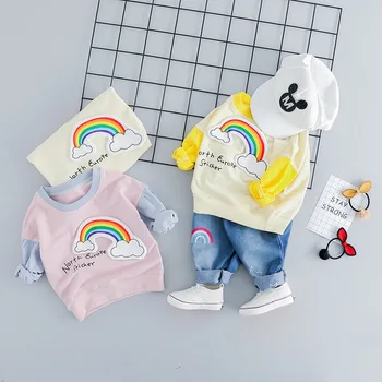 

2019 spring autumn baby girls rainbow Casual Clothing Sets Children kids fashion cartoon Sweatshirts T Shirt Pants Suits clothes