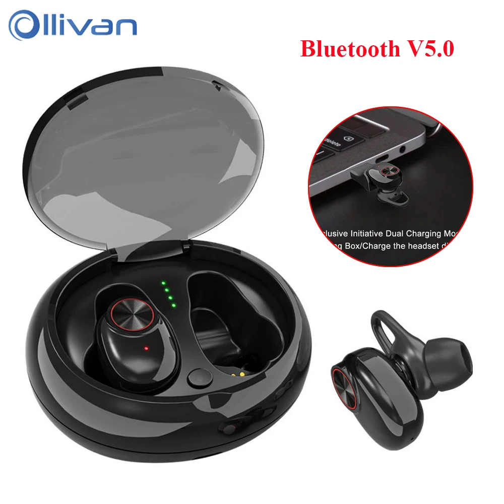 

V5 TWS V5.0 Bluetooth Earphones for phone In Ear Earpiece 2 Charging Modes Mini True Wireless Stereo Headset with Charging box
