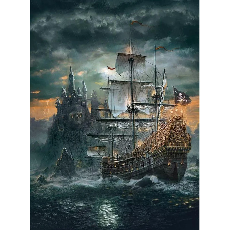 Dpsprue 5D Full Square Round DIY Diamond Painting Cross stitch kit -Pirate Ship- 3D Embroidery Mosaic Home Wall Sticker | Дом и сад