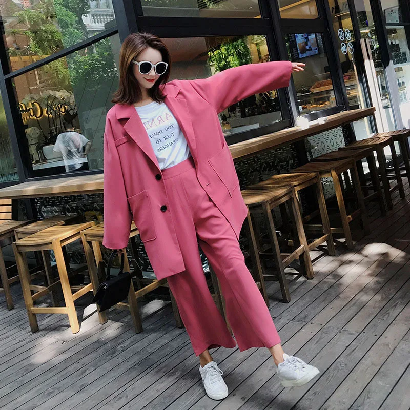 Set female pants set 2019 spring and autumn new Korean casual suit jacket loose fashion nine points wide leg pants two sets