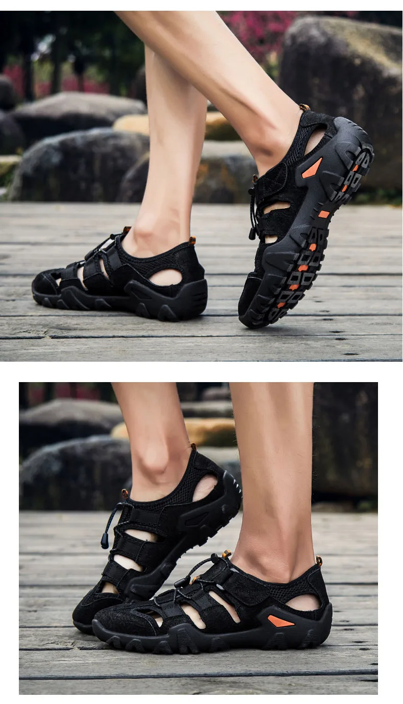 Уличная обувь для пешего туризма, водонепроницаемые мужские летние походные сандалии из натуральной кожи, горные треккинговые спортивные кроссовки, противоскользящая обувь Auqa