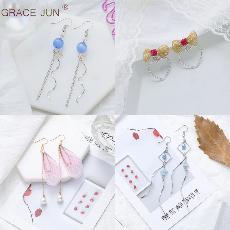 

GRACE JUN Korean OL Girl Office Career Earrings Stripe copper Bow Stud tassel Earrings for Fashion Women Jewelry Accessories