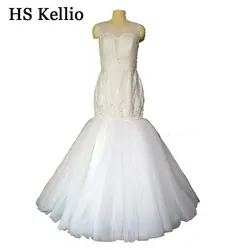 Классическое кружевное свадебное платье Русалочки с круглым вырезом и пышной юбкой HS kelio