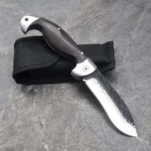 New 7CR17MOV Blade Tactical Folding Knife Titanium coating Steel Blade Wood Handle Survival Pocket Knives Huntting Fishing EDC