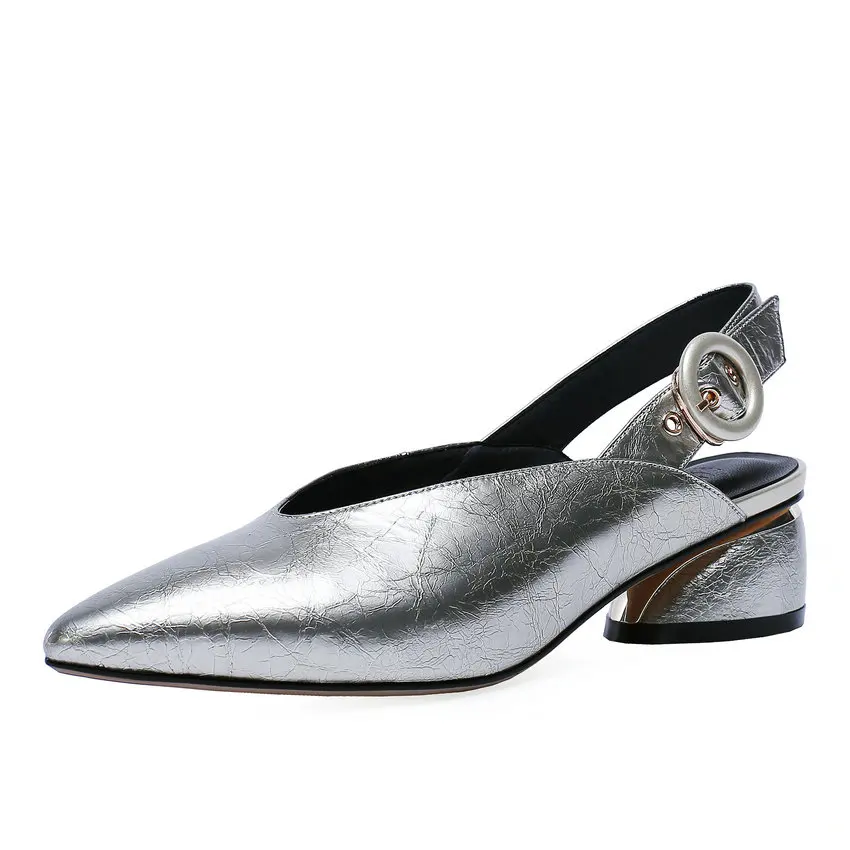 QUTAA/; женские туфли-лодочки на среднем каблуке; перламутровые туфли из лакированной кожи с острым носком; туфли с открытой пяткой; удобная мягкая подошва; Size34-42