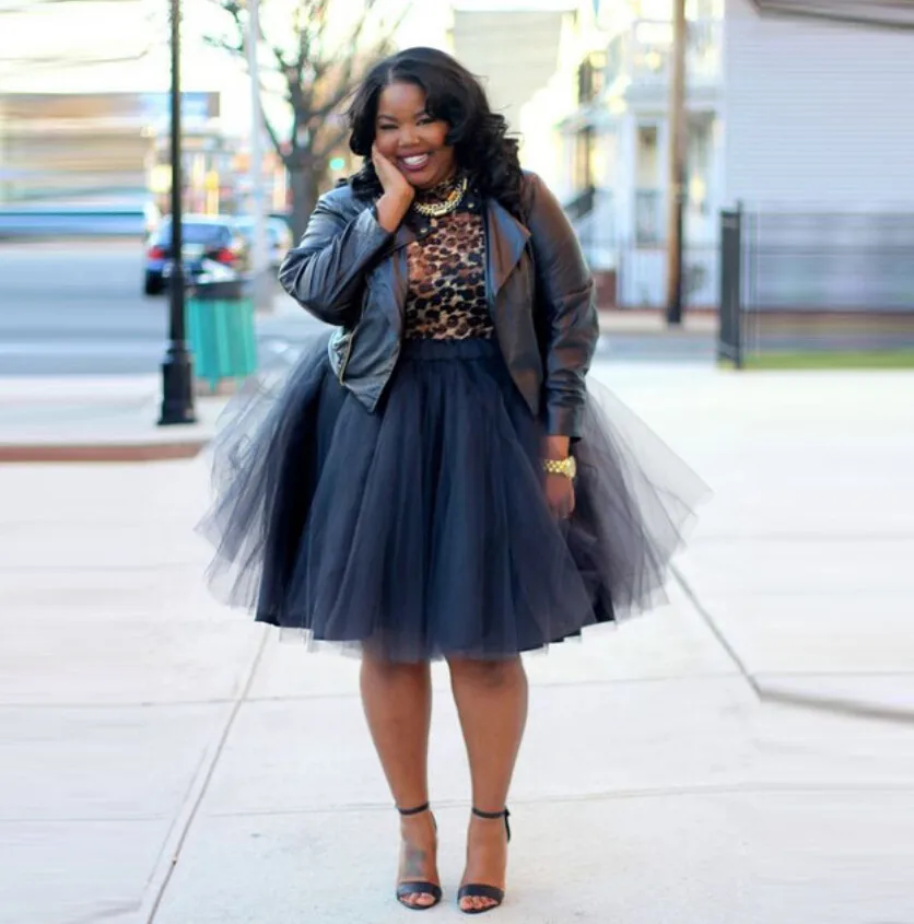 35.1 Plus Size Women Tulle Skirts 2016 Custom Made Knee Length Tutu Skirts Three Layers Tulle One Lining For Overweight Women 
