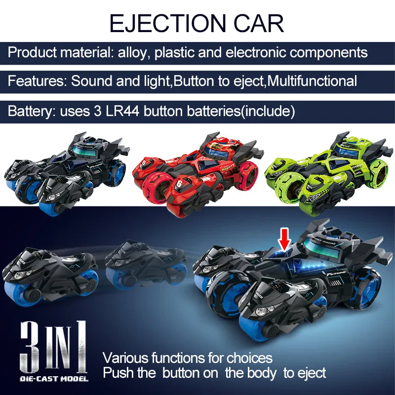 1:32 Batmobile преобразование электрической энергии модели автомобилей из сплава игрушки 3 в 1 гоночный автомобиль катапульта игрушки для детей