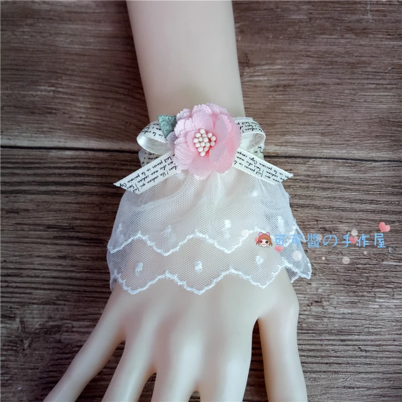 Hand cuff (a pair) Лента для волос в стиле Лолиты с манжетами на руку с цветком, обручи для волос с кружевным бантом в стиле Лолиты, завязанным на красивый аксессуар, ожерелье - Цвет: Hand cuff (a pair)