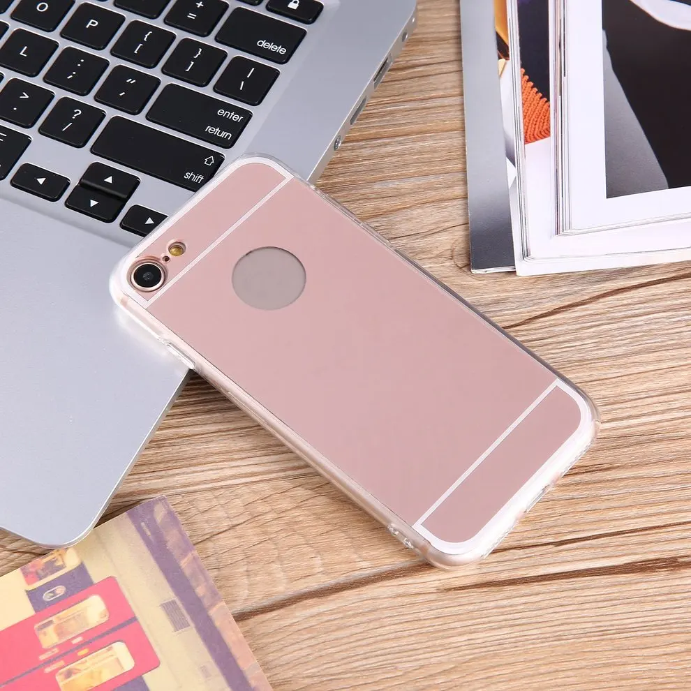 

Luxury Ultra-thin Soft Silicone Protective Case Cover Rose Gold Color Back MakeUp Mirror Phone Case for Apple iPhone 7/8