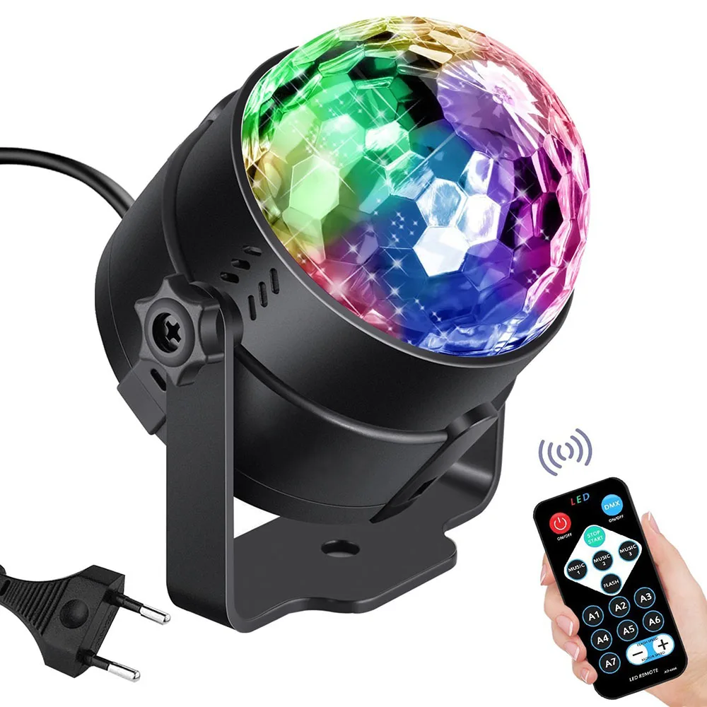 

RGB LED Crystal Disco Ball Strobe Party Lights With Remote Control Rotating Stage Lights Wedding Birthday DJ Club Effect Light