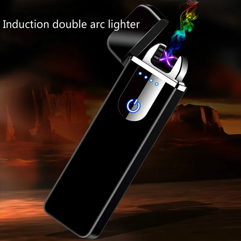 

New USB charging flameless Double Arc Windproof Plasma Touch sensing cigarette lighter electric pulse cigar Electronic lighters