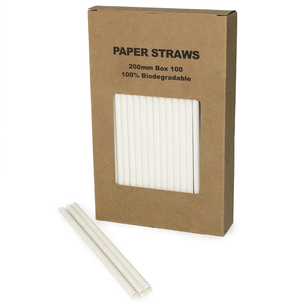 100pcs/Box Plain Solid White Paper Straws Bulk Pure Winter Wedding Birthday Party Coffee Bar Soda Restaurant Drinking | Дом и сад