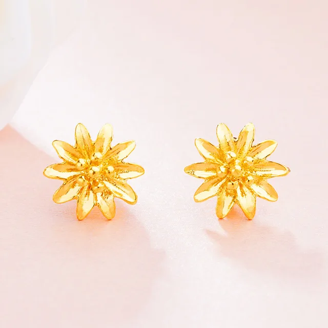 New Women Flowers Stud Earrings Married Alluvial Gold Flower New Women Flowers Stud Earrings Married Alluvial Gold Flower Oorbellen Boucles D Oreilles