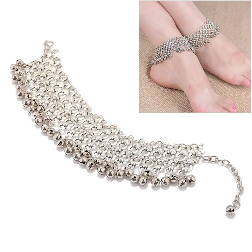 Women Ankle Statement Wide Jewelry Summer Bohemian Ethnic Heart Tiny Bell Tassel Anklets For Gift C729