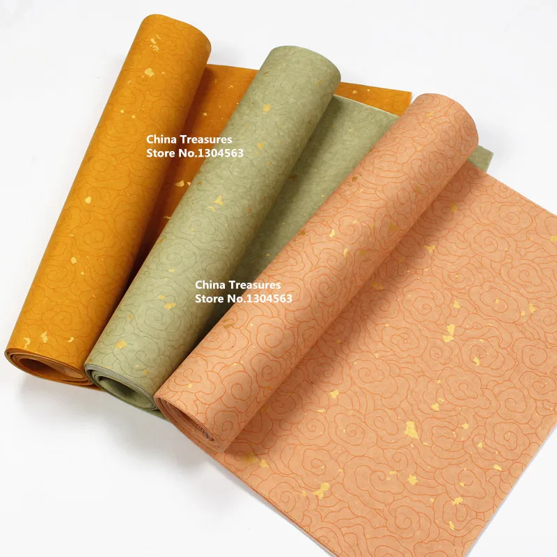 10sheets/lot Chinese Batik Xuan Paper With Pattern and Glitter Rice Calligraphy Writing Ban Sheng Shu |