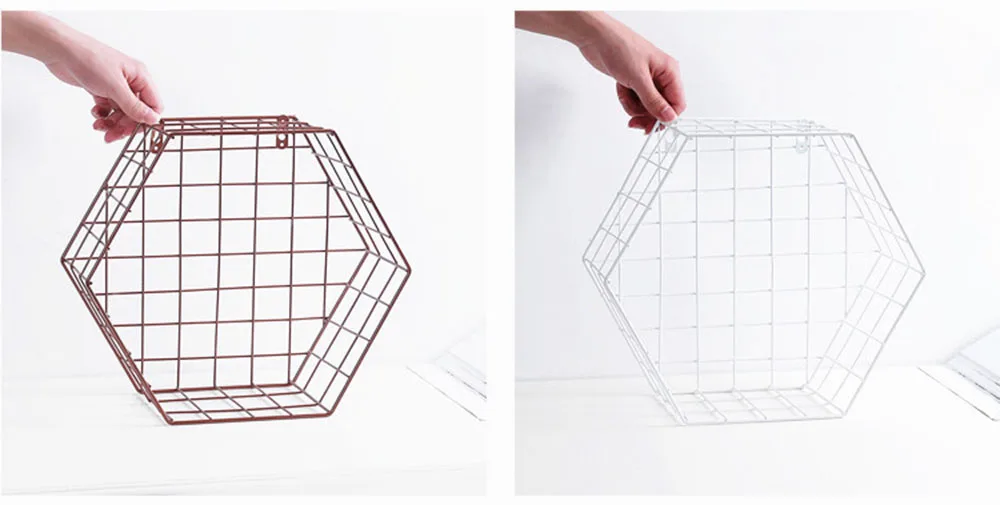 Sqinans Настенный декор из металла Шестигранная полка настенный вертикальный Утюг сетка полка Современная нордическая полка Геометрическая декоративная настенная полка